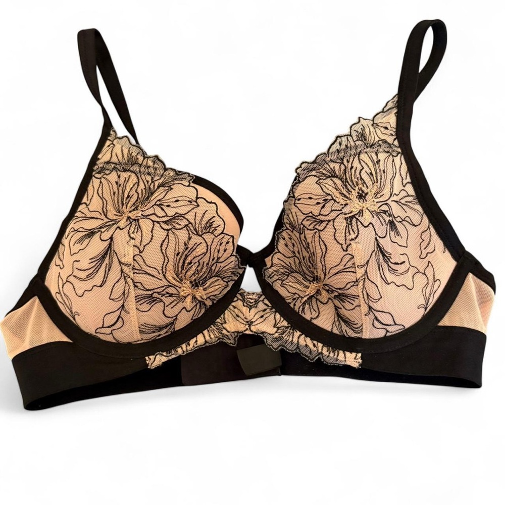 Soma Black and Tan Floral Lace Bra